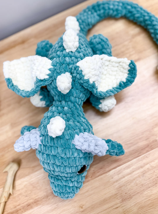 Teal Blue Crochet Dragon Plushie