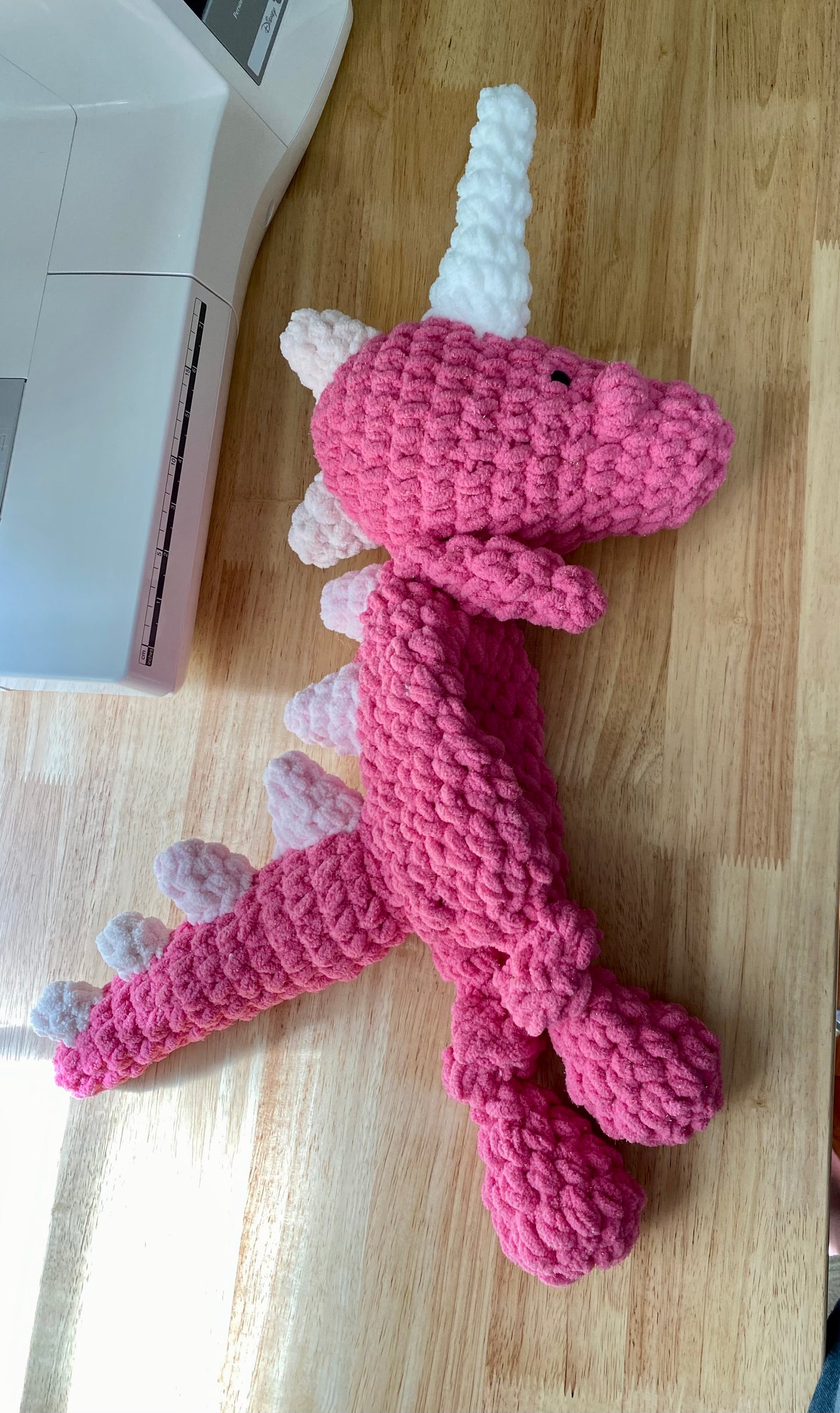 Pink Sparkle Dinosaur Crochet Plushie