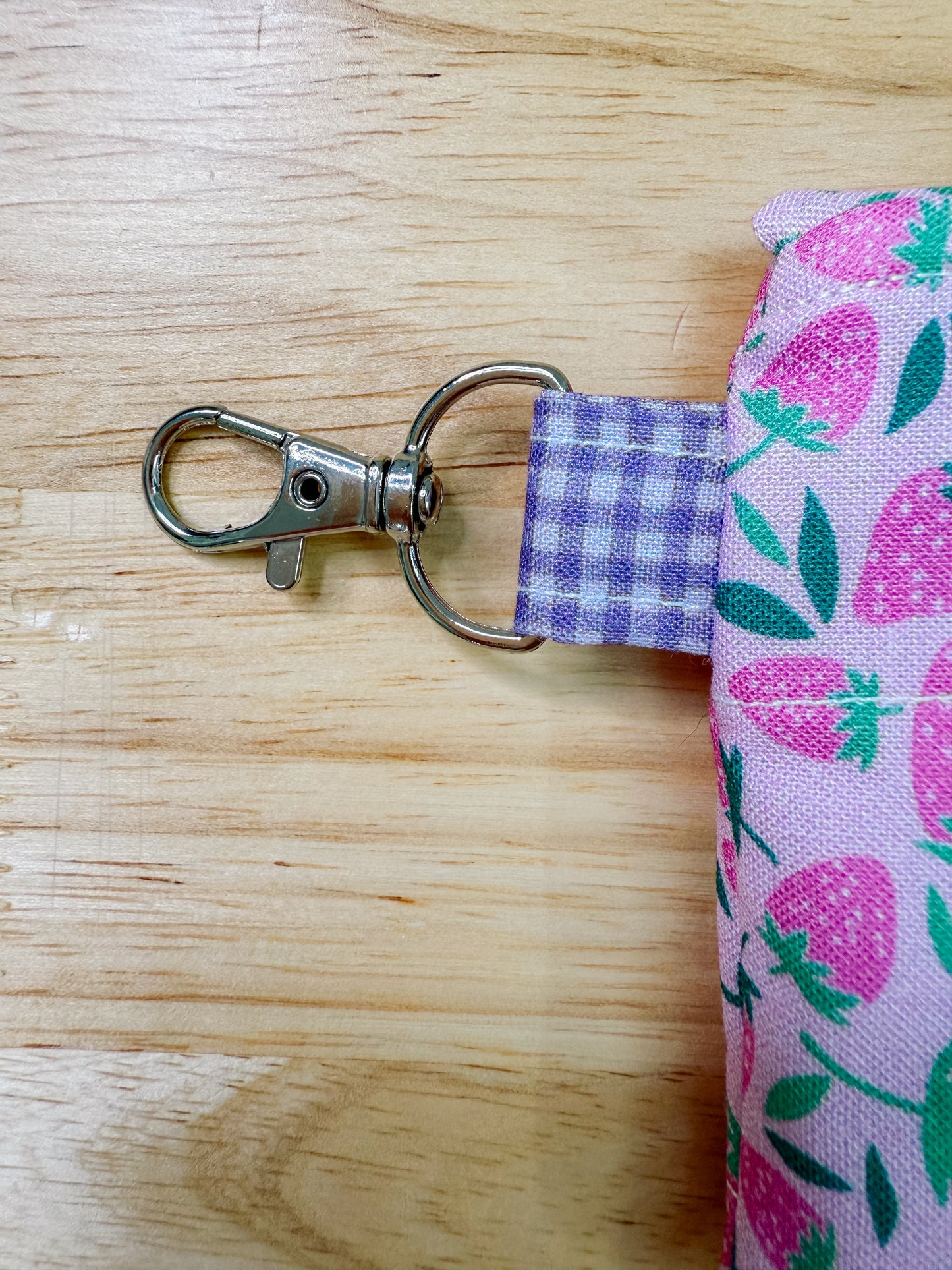 Pink Strawberries Quilted Keychain Wallet Pouch