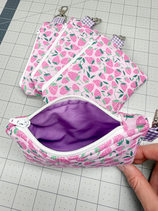 Pink Strawberries Quilted Keychain Wallet Pouch