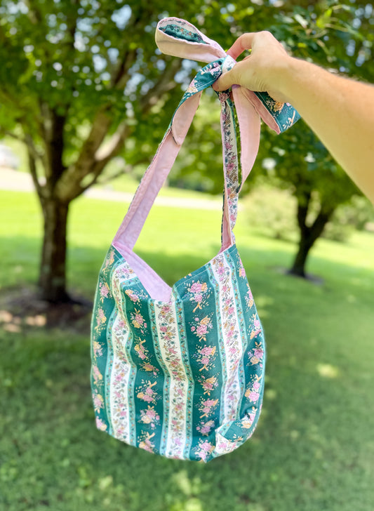 Nana Adjustable Tote Bag Green Pink Victorian