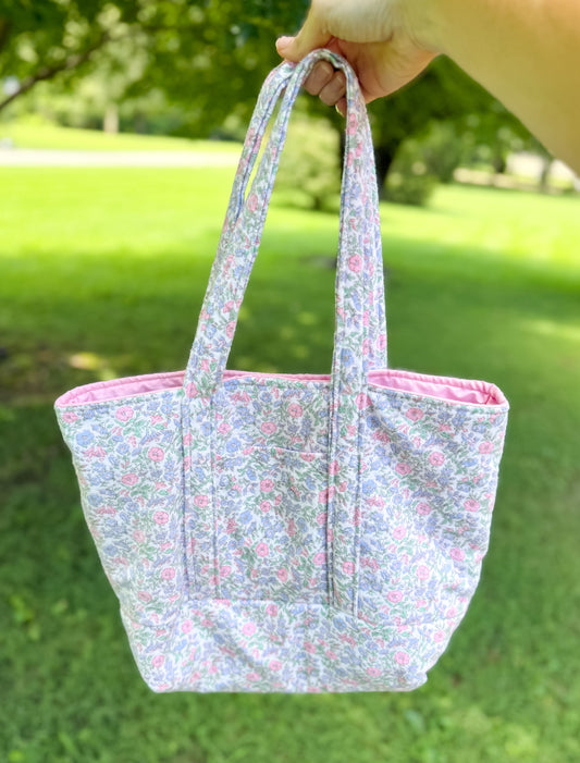 Memaw Everyday Vintage Fabric Tote Bag Pink & Blue Floral