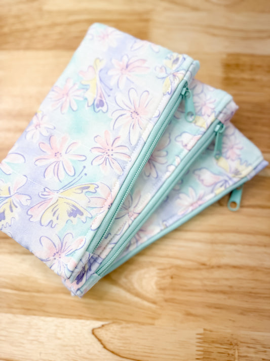 Vintage Quilted Flat Pouch Purple Butterfly Watercolor