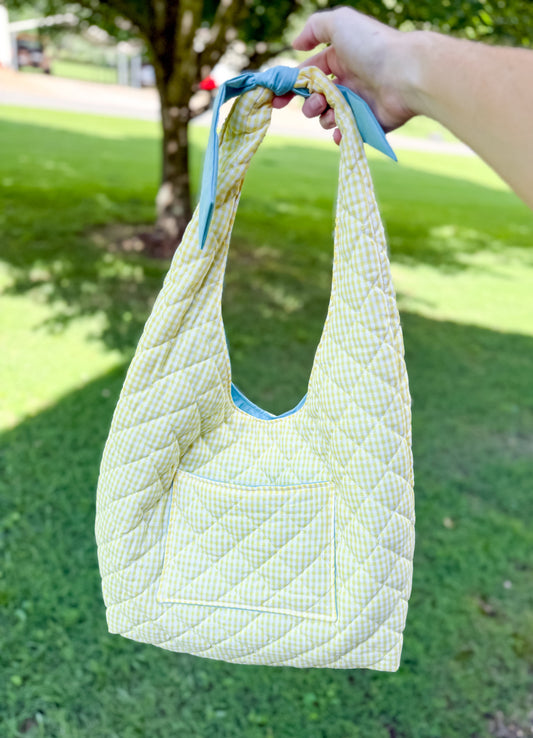 Gigi Quilted Slouchy Bag Yellow Checkered