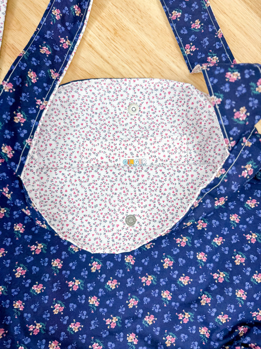 Nana Adjustable Tote Bag Navy Pink Heart Floral