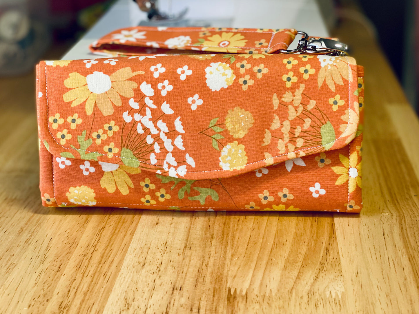 Orange Floral Clutch Wallet with Keychain