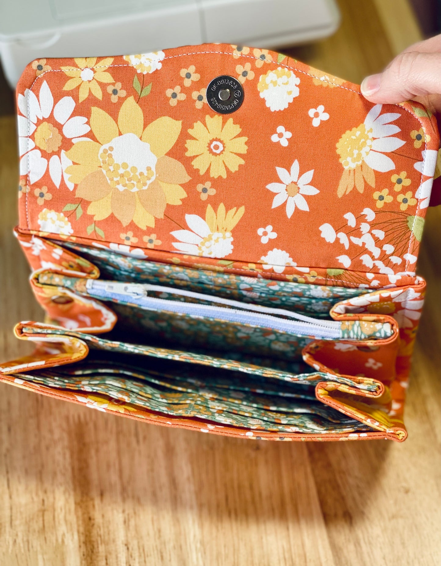 Orange Floral Clutch Wallet with Keychain