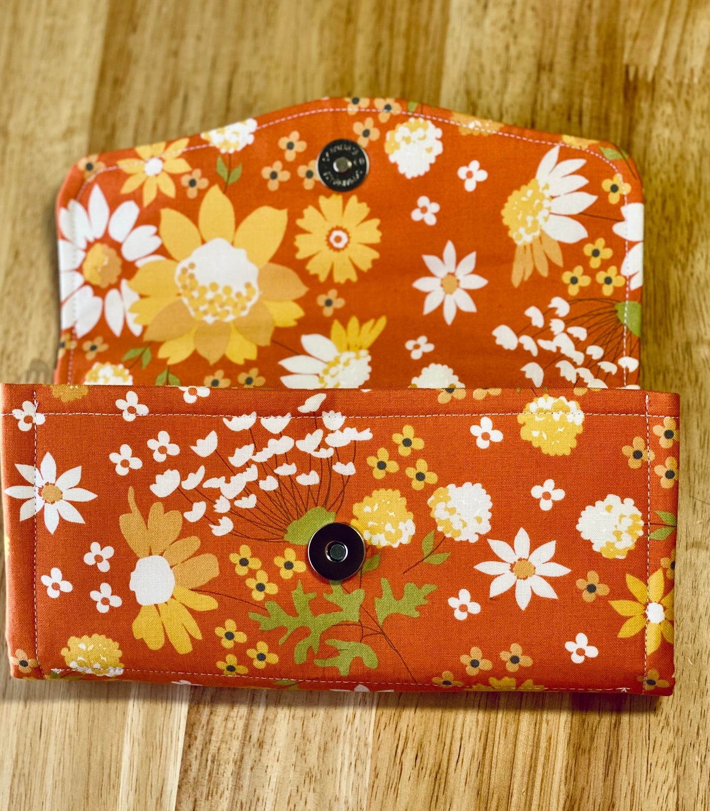 Orange Floral Clutch Wallet with Keychain