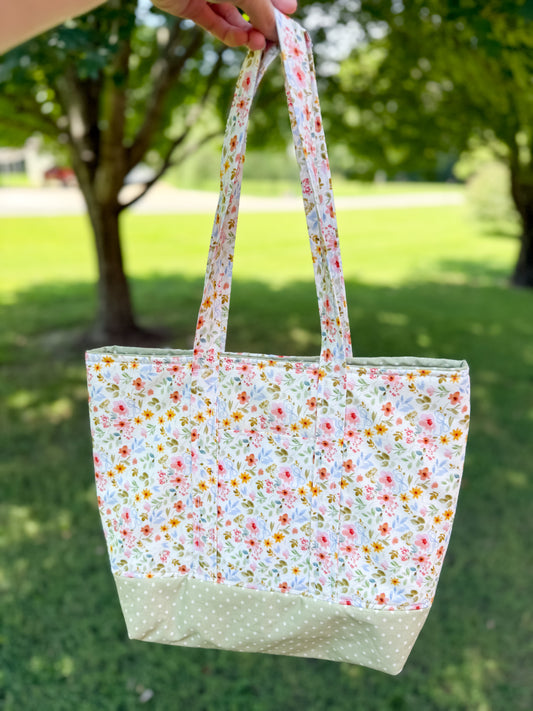 Sage Bow Floral Memaw Pocket Tote Bag 2 (Medium)