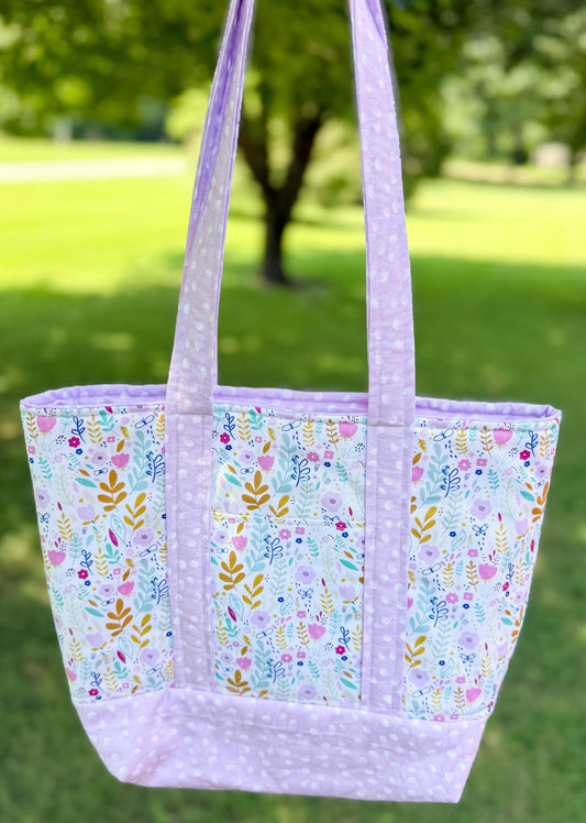Boho Purple Wildflower Memaw Pocket Tote Bag (Medium)