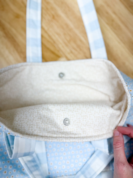 Ditsy Blue Sunflower Memaw Pocket Tote Bag 2 (Medium)