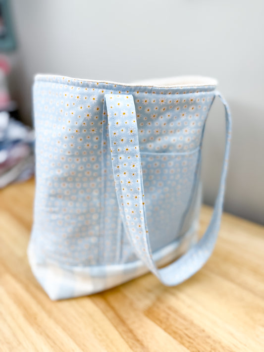 Ditsy Blue Sunflower Memaw Pocket Tote Bag 1 (Medium)