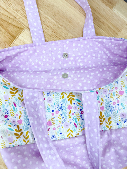 Boho Purple Wildflower Memaw Pocket Tote Bag (Medium)