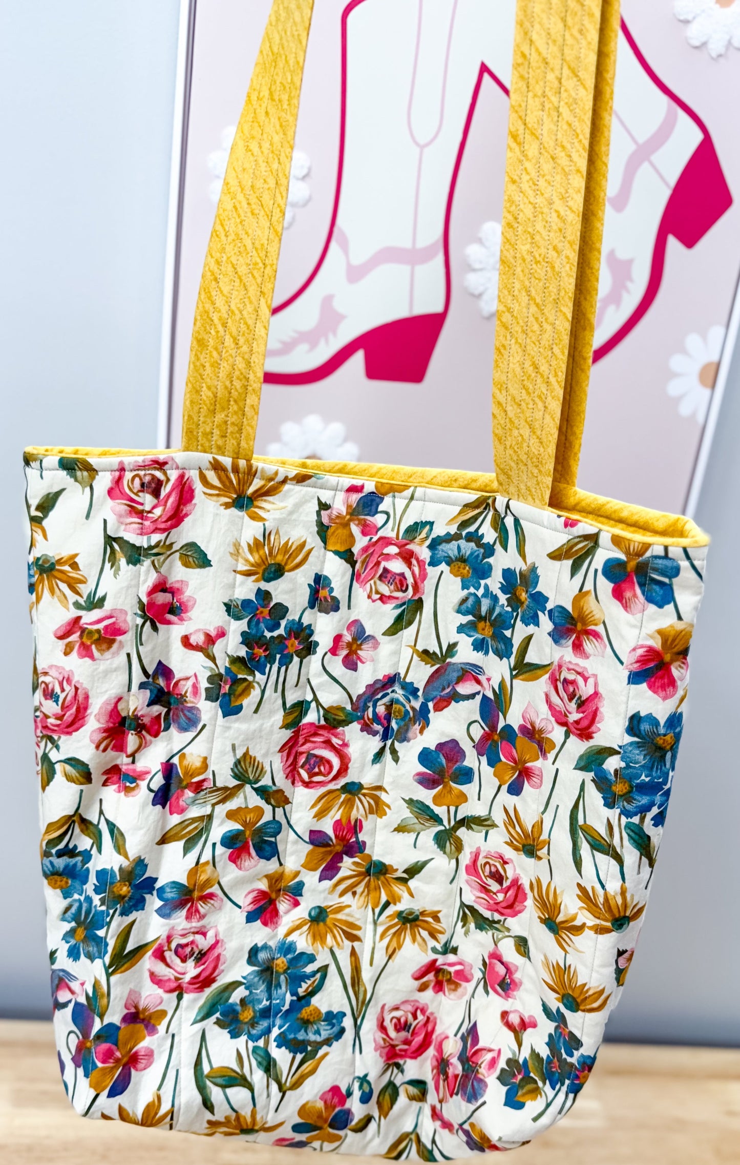 Cottage Wildflower Vintage Charlotte Quilted Tote Bag