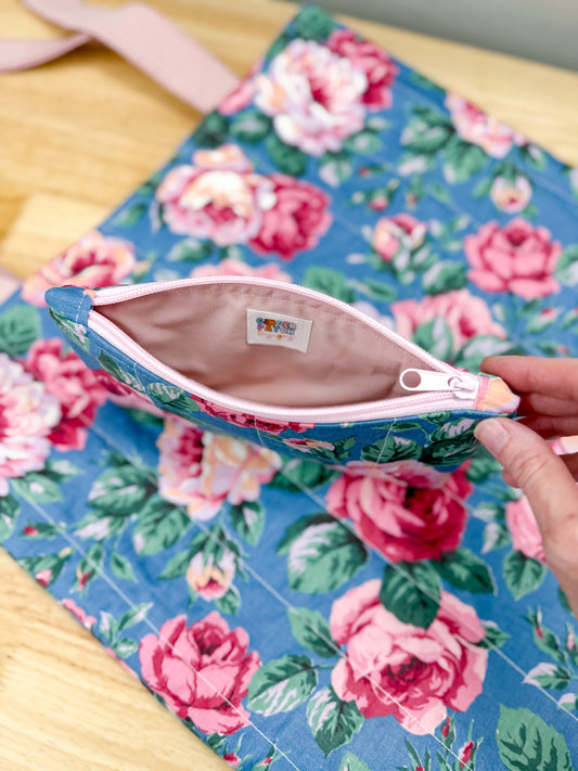 Cottage Rose Vintage Quilted Flat Pouch