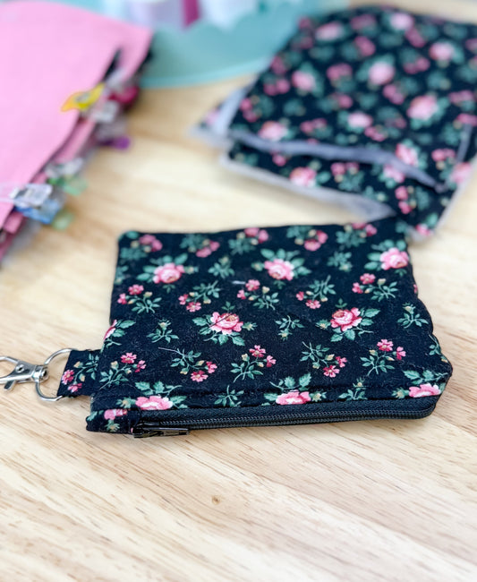 Black Rose Vintage Quilted Keychain Wallet