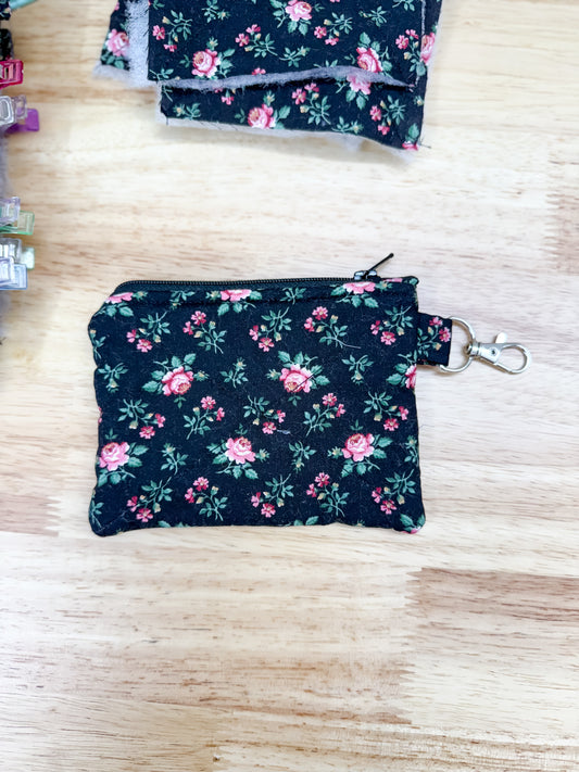 Black Rose Vintage Quilted Keychain Wallet