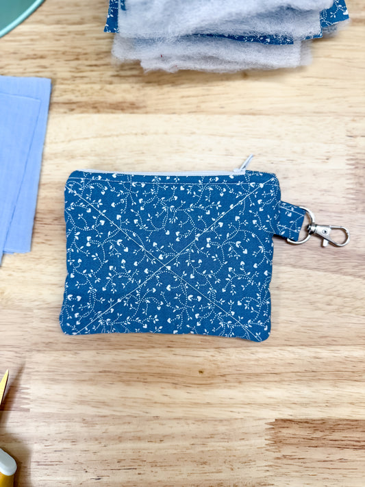 Ditsy Blue Hearts Vintage Quilted Keychain Wallet