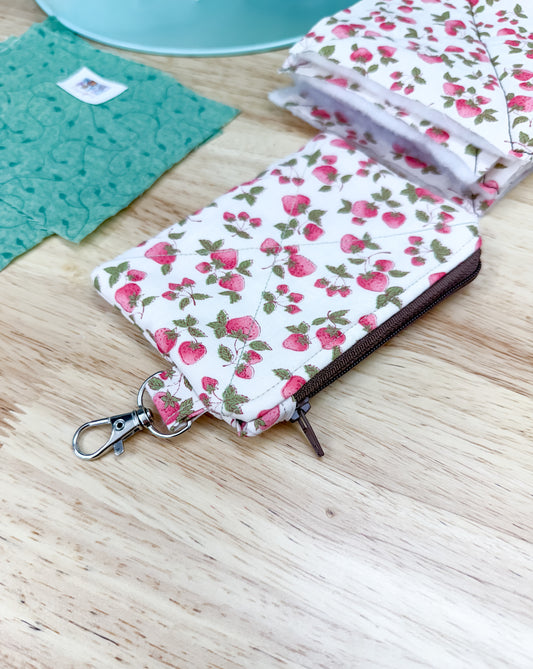 Chocolate Strawberries Vintage Quilted Keychain Wallet