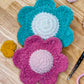 Retro Daisy Plush Decor ~ Set of 2 Blue and Pink ~ Handmade Crochet