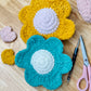 Retro Daisy Plush Decor ~ Set of 2 Yellow and Blue ~ Handmade Crochet