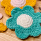 Retro Daisy Plush Decor ~ Set of 2 Yellow and Blue ~ Handmade Crochet