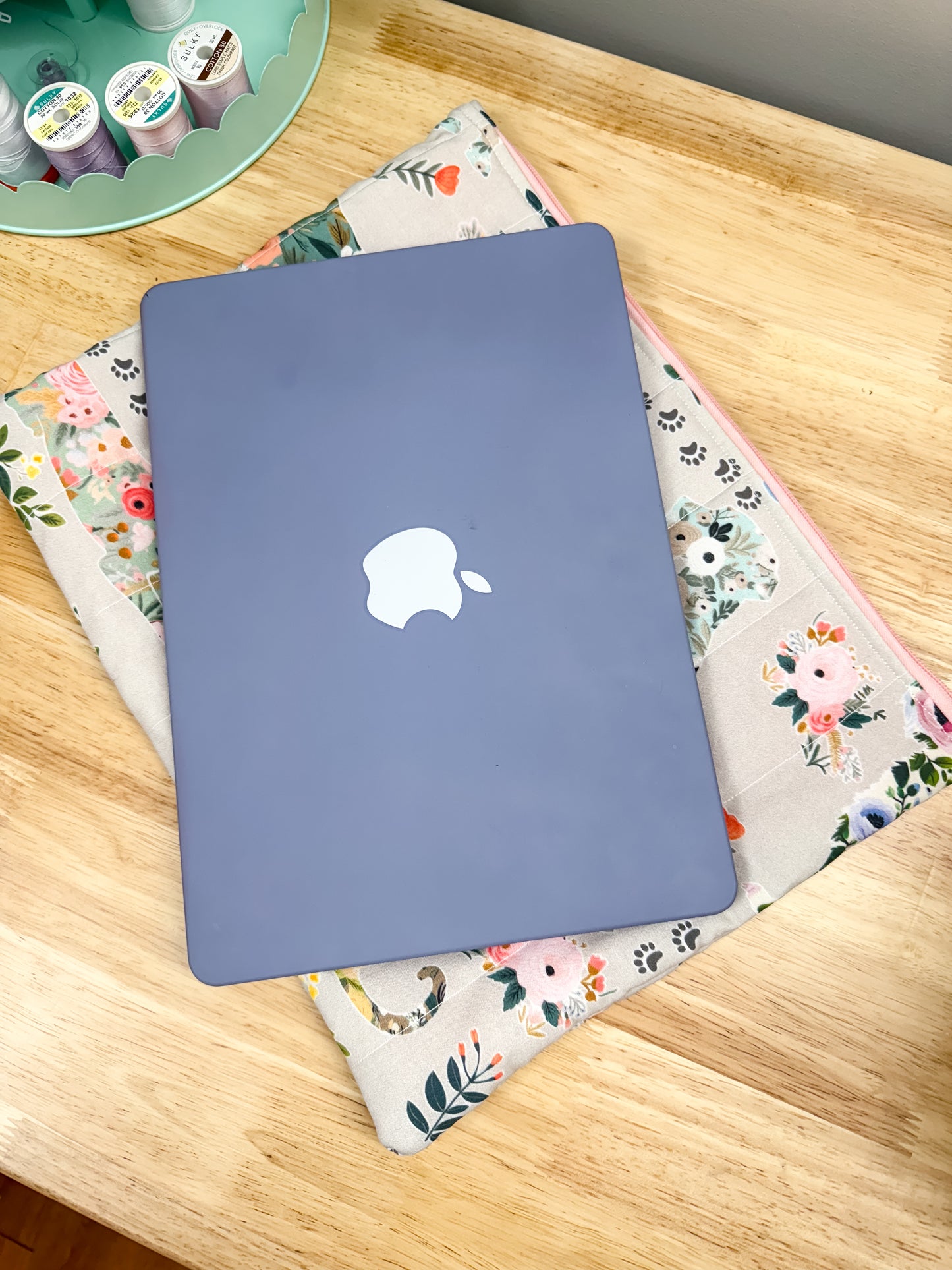 Gray Floral Dog Cat Padded Laptop Bag