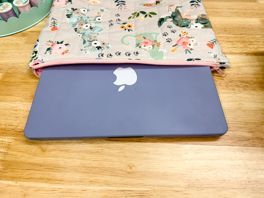 Gray Floral Dog Cat Padded Laptop Bag