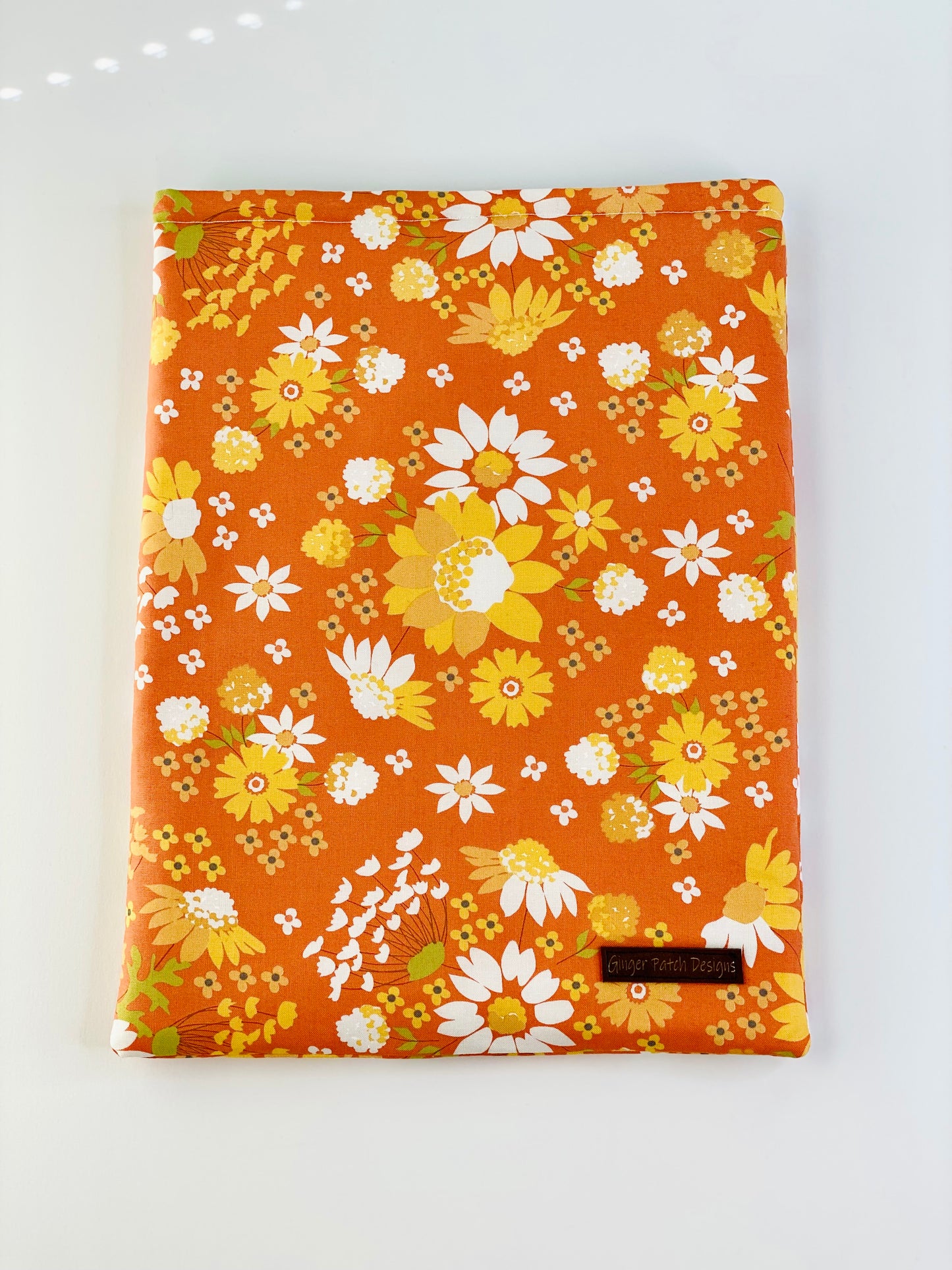 Orange Floral Laptop Sleeve, Extra Large Padded MacBook Cover, Oversized Book Sleeves