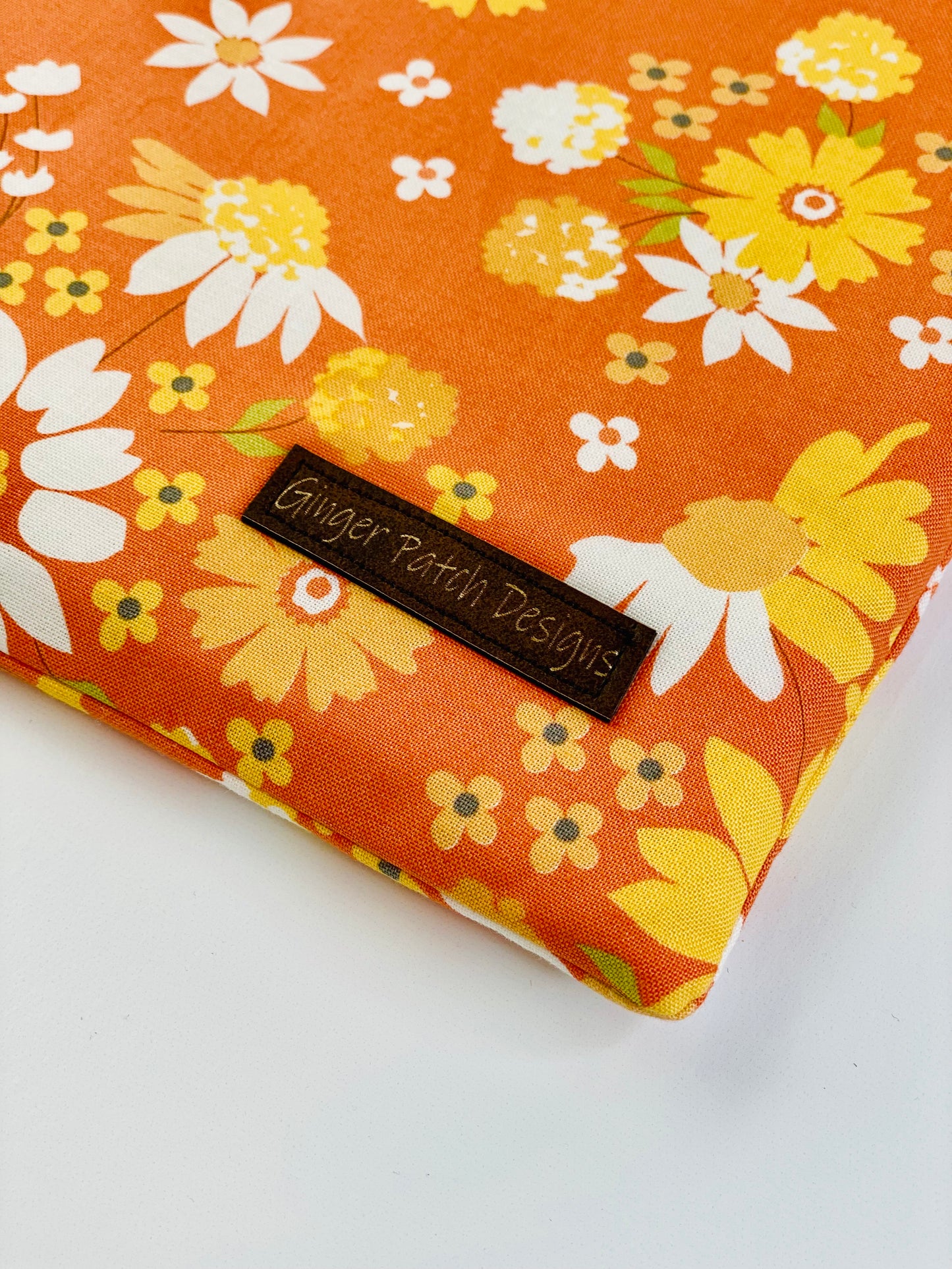 Orange Floral Laptop Sleeve, Extra Large Padded MacBook Cover, Oversized Book Sleeves