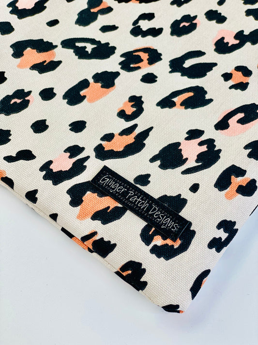 Leopard Canvas Book Sleeve, Large Book Sleeves, Bookish iPad Sleeve, Fashion Tablet Cover, Journal Cover, Oversized Padded Book Sleeves