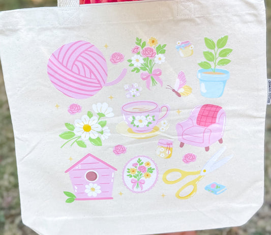 Whimsical Yarn Canvas Tote Bag