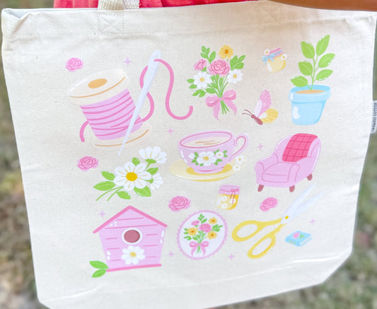 Whimsical Sewing Canvas Tote Bag