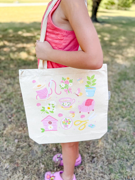 Whimsical Sewing Canvas Tote Bag