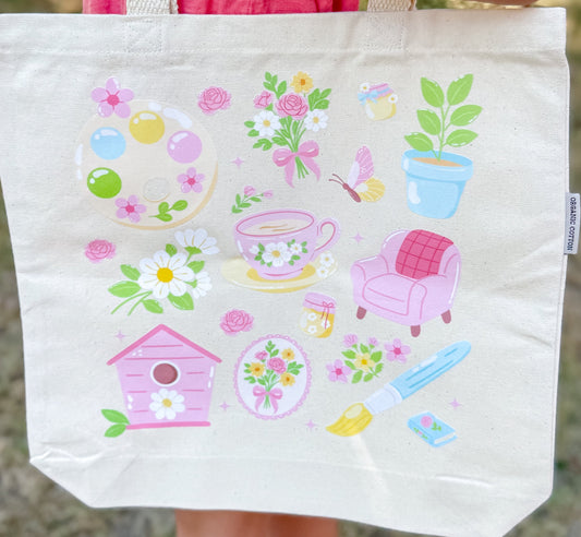 Whimsical Painting Canvas Tote Bag