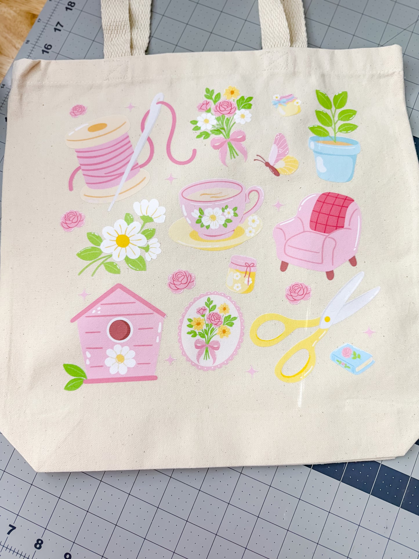 Whimsical Sewing Canvas Tote Bag