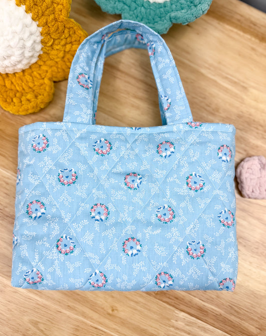 Quilted Book Sleeve with Handles Blue Floral