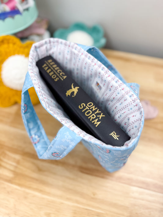 Quilted Book Sleeve with Handles Blue Floral