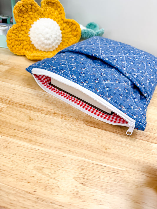 Zippered Quilted Book Sleeve Fall Blue
