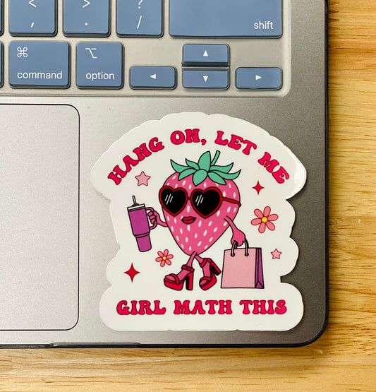 Hang On Let Me Girl Math This Sticker, Pink Retro Strawberry Sticker