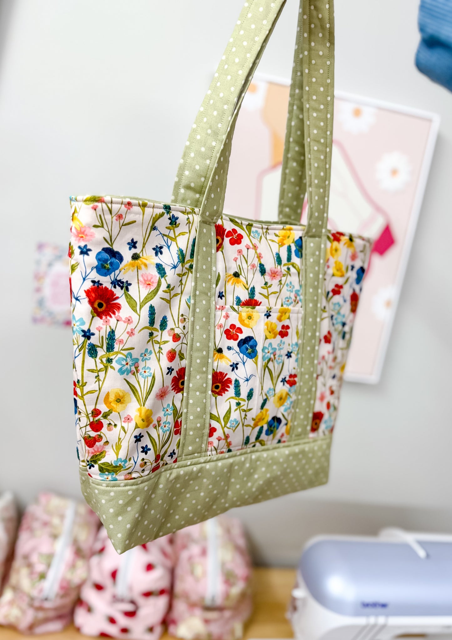 Fall Wildflowers Memaw Medium Pocket Tote Bag