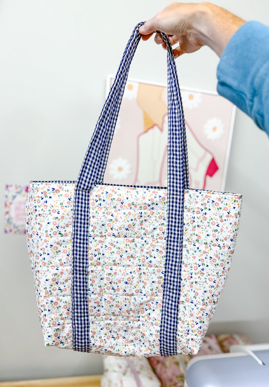 Navy Ditsy Floral Hazel Quilted Tote Bag