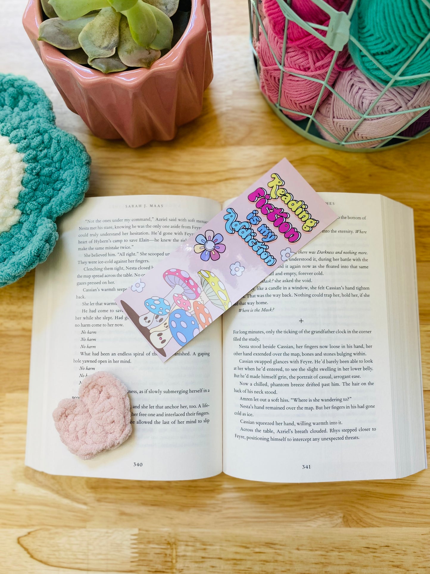 Reading Fiction Is My Addiction Bookmark, Retro Smiley Face Mushrooms Bookmark