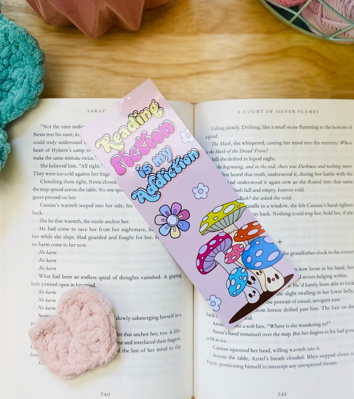 Reading Fiction Is My Addiction Bookmark, Retro Smiley Face Mushrooms Bookmark