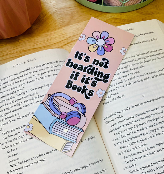 It's Not Hoarding If It's Books Bookmark, Retro Book Stack with Headphones Daisies