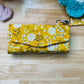 Mustard Floral Clutch Wallet with Keychain, Large Fabric Wallet with Compartments