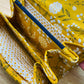 Mustard Floral Clutch Wallet with Keychain, Large Fabric Wallet with Compartments