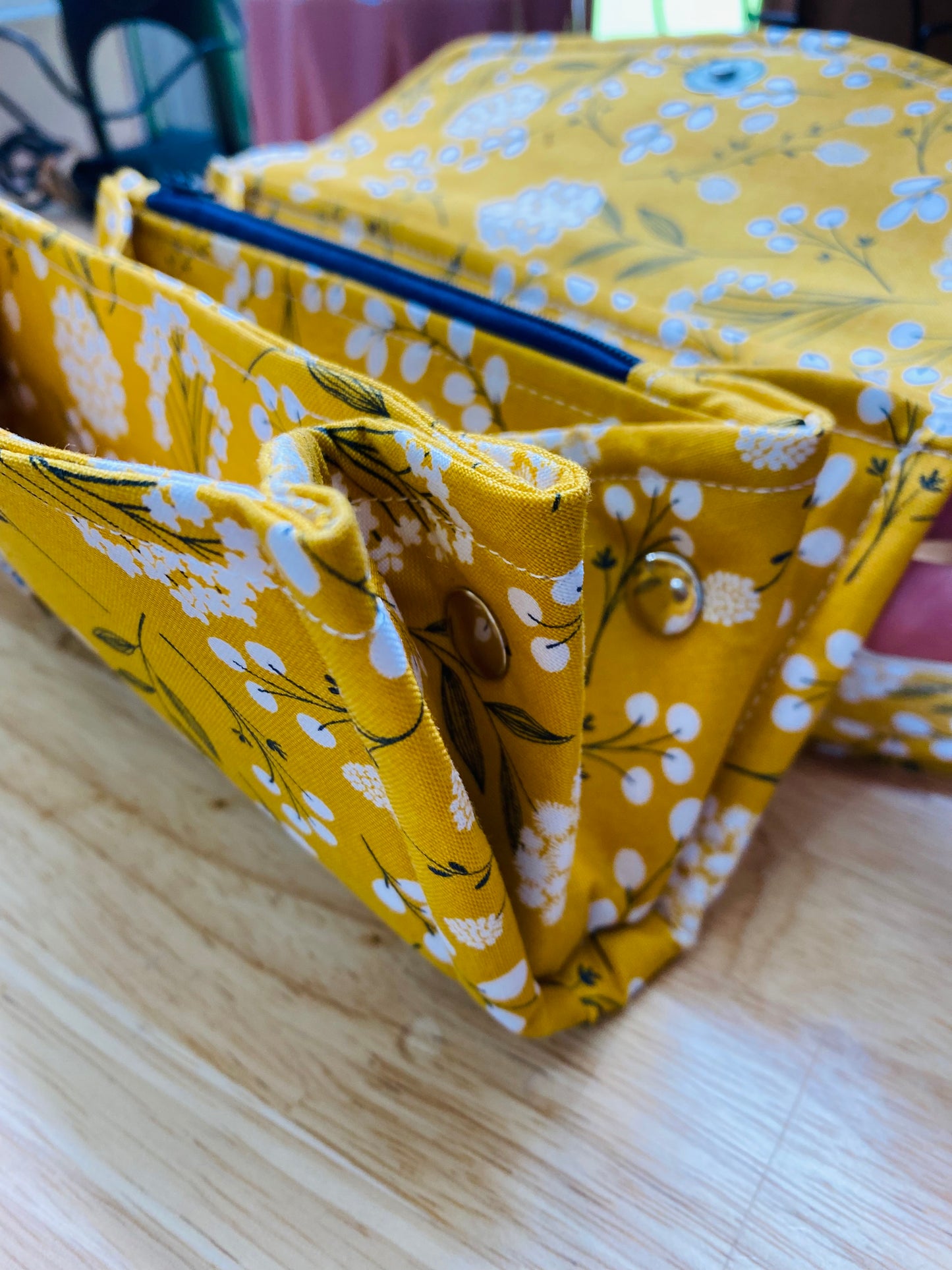 Mustard Floral Clutch Wallet with Keychain, Large Fabric Wallet with Compartments