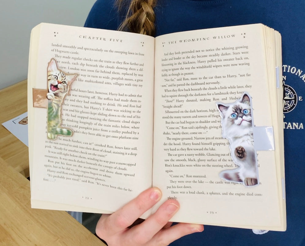 Funny Gray Cat Magnetic Bookmark, Side Magnetic Bookmark