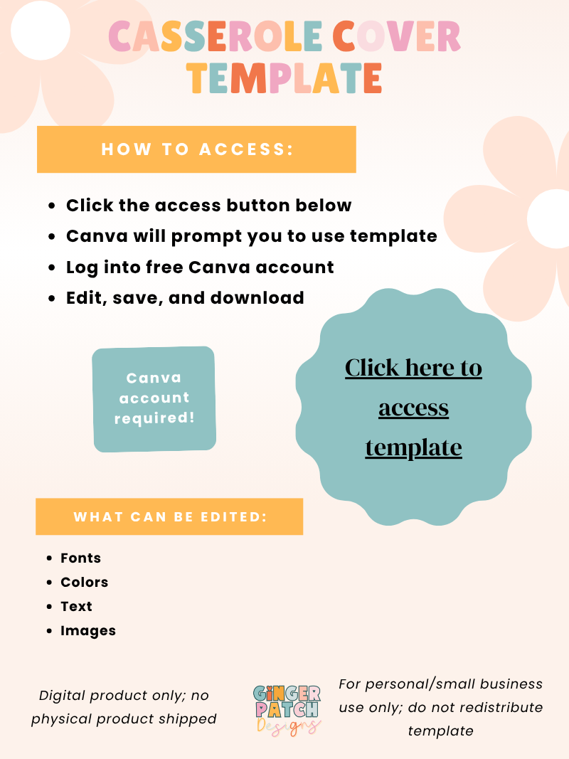 EDITABLE Casserole Cover Wrap Labels | Custom Packaging